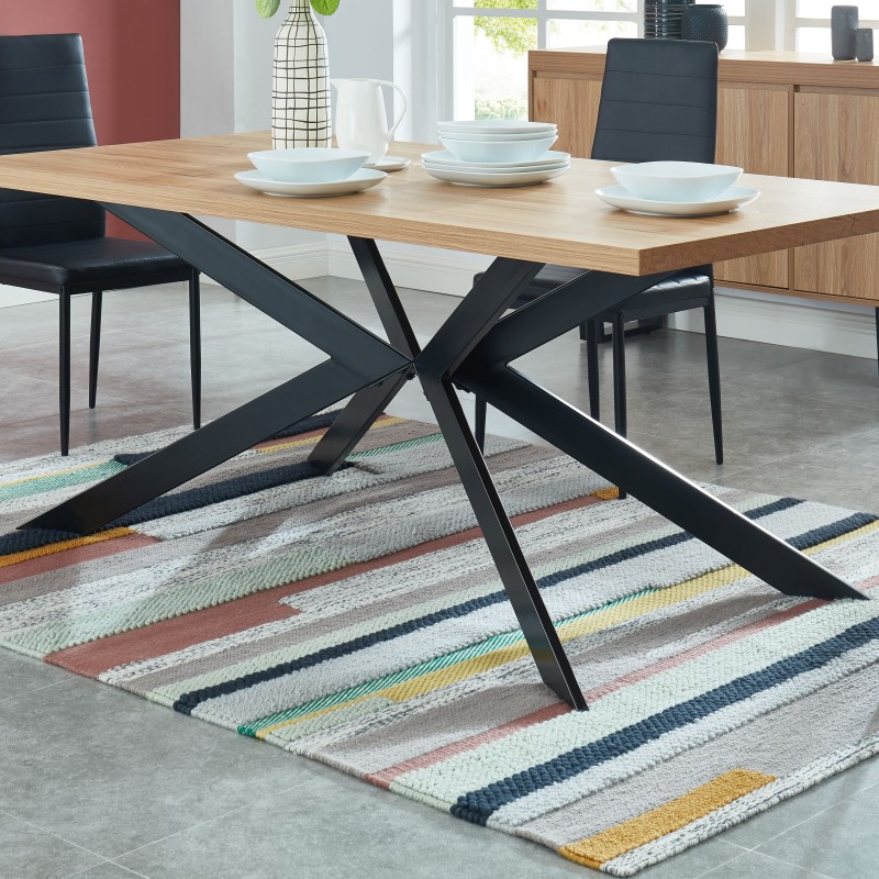 Table à manger FELIX effet chêne et métal noir pieds en x 180cm