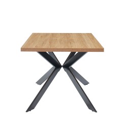 Table à manger FELIX effet chêne et métal noir pieds en x 180cm