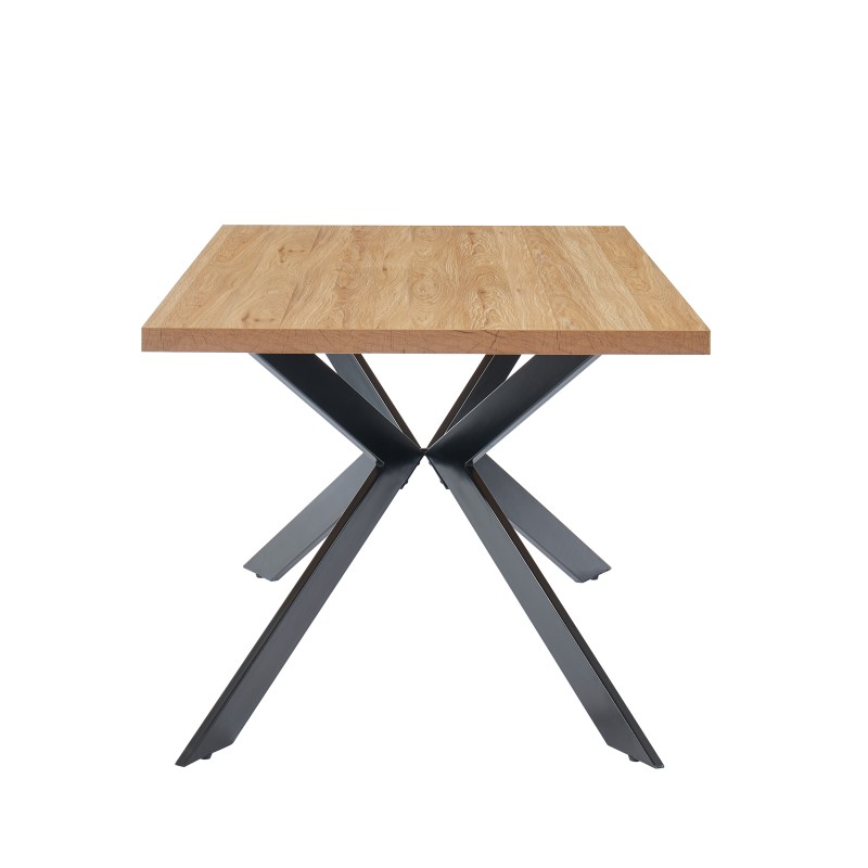 Table à manger FELIX effet chêne et métal noir pieds en x 180cm