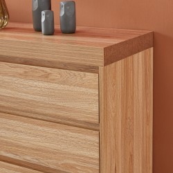 Commode FELIX effet chêne et métal noir 3 tiroirs 90cm