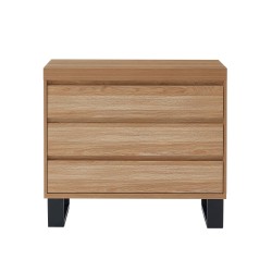 Commode FELIX effet chêne et métal noir 3 tiroirs 90cm