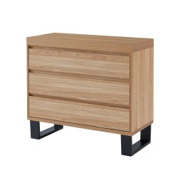 Commode FELIX effet chêne et métal noir 3 tiroirs 90cm