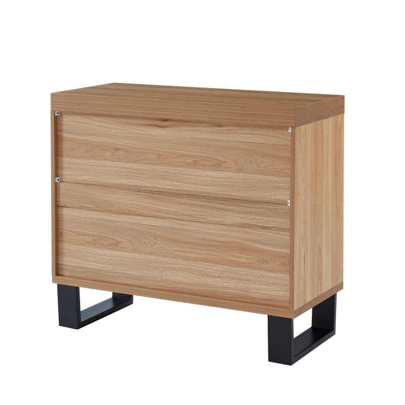 Commode FELIX effet chêne et métal noir 3 tiroirs 90cm