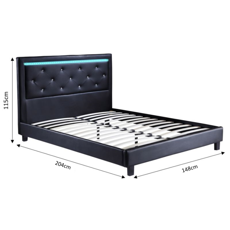 Lit à led FILIP simili noir 140x190 sommier inclus