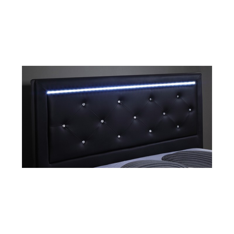 Lit à led FILIP simili noir 140x190 sommier inclus