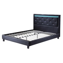 Lit à led FILIP simili noir 140x190 sommier inclus