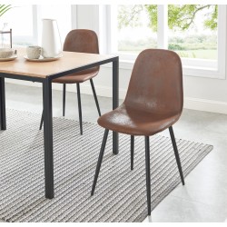 Lot de 4 chaises LENA suédine aspect cuir vieilli pieds métal noir