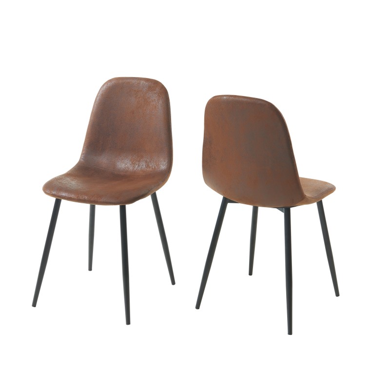 Lot de 4 chaises LENA suédine aspect cuir vieilli pieds métal noir