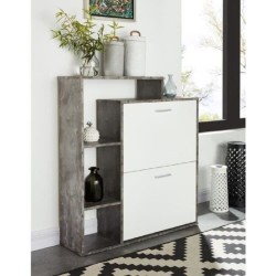 Meuble à chaussures LILY blanc et effet béton 86cm