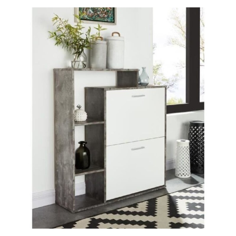 Meuble à chaussures LILY blanc et effet béton 86cm