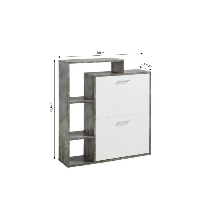 Meuble à chaussures LILY blanc et effet béton 86cm