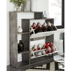 Meuble à chaussures LILY blanc et effet béton 86cm