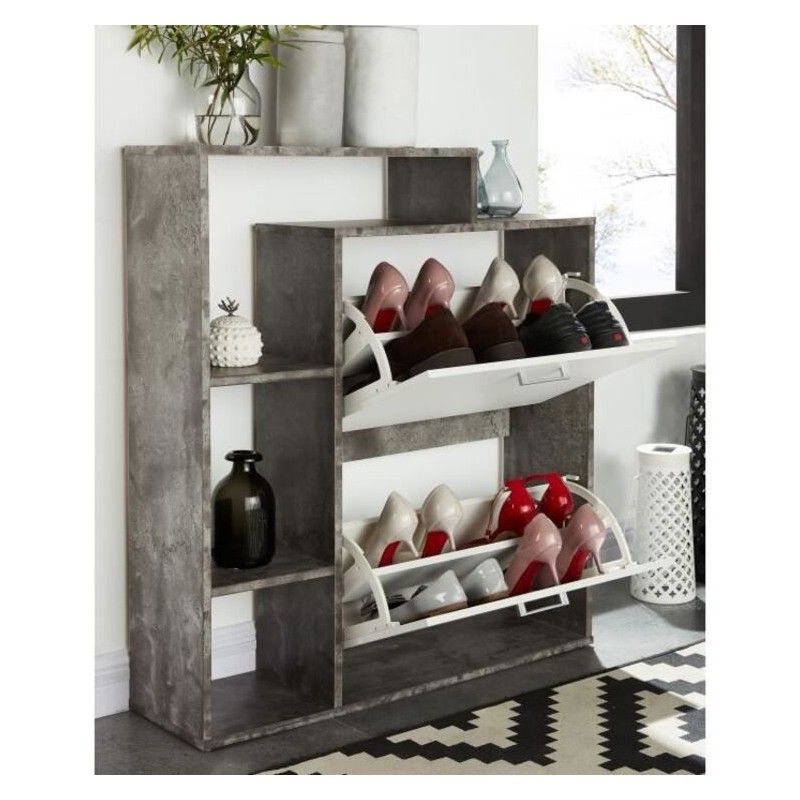 Meuble à chaussures LILY blanc et effet béton 86cm