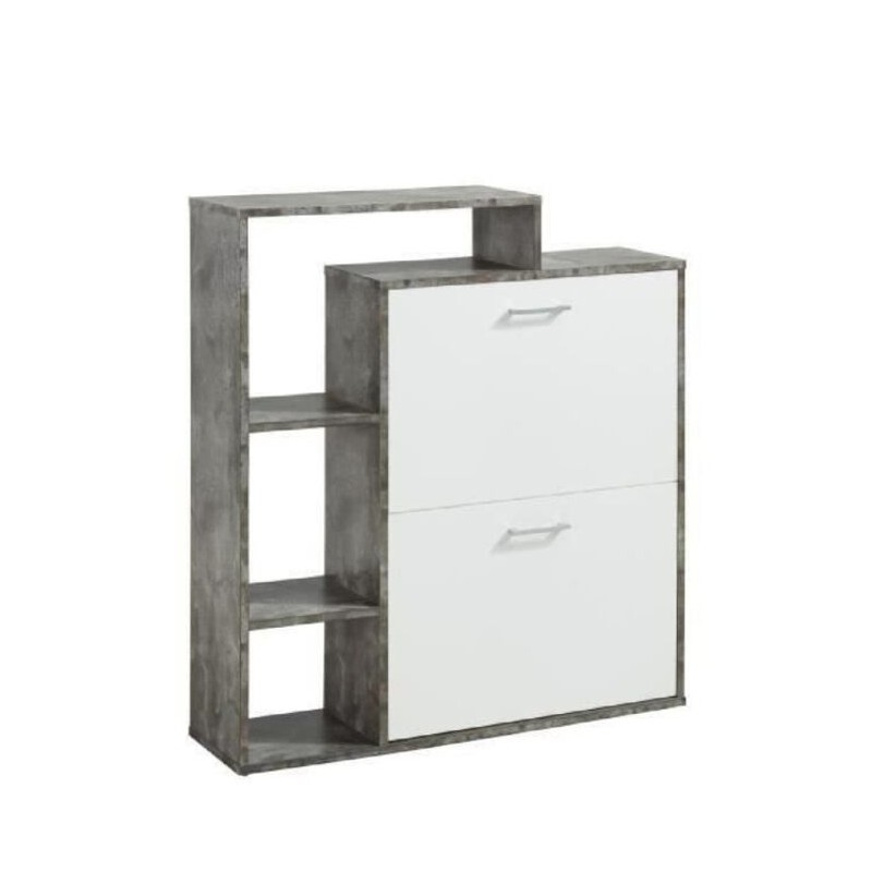 Meuble à chaussures LILY blanc et effet béton 86cm