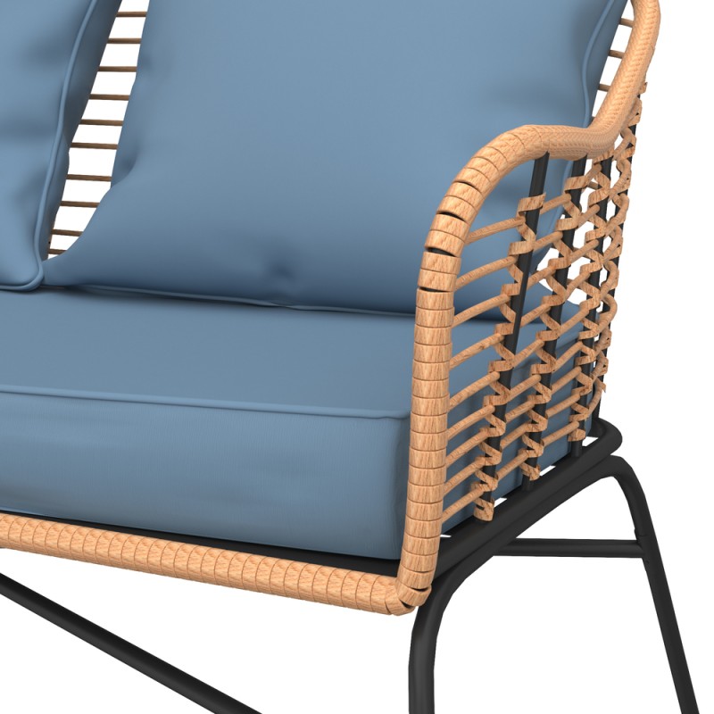 Salon de jardin MOOREA Coussins Bleu En Acier et Rotin Naturel