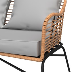 Salon de jardin MOOREA Coussins Gris En Acier et Rotin Naturel