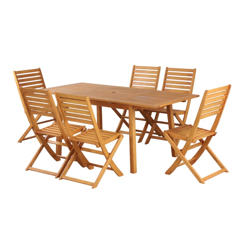 Ensemble repas de jardin PRATONAT 6 places en bois d'eucalyptus FSC 120/180 cm