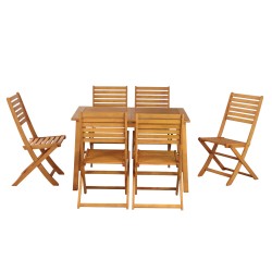 Ensemble repas de jardin PRATONAT 6 places en bois d'eucalyptus FSC 120/180 cm