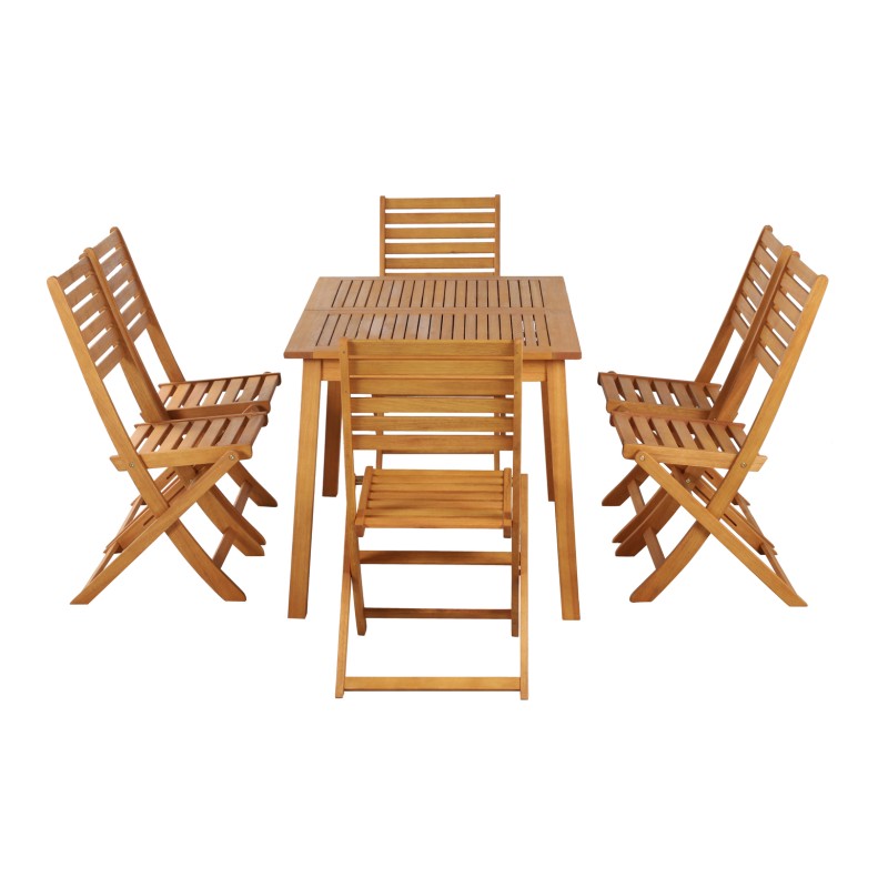 Ensemble repas de jardin PRATONAT 6 places en bois d'eucalyptus FSC 120/180 cm