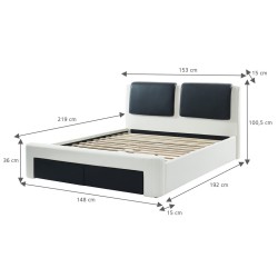 Lit à Tiroirs REVA Simili Blanc et Noir 140x190cm