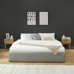 Lit coffre SAKURA tissu gris chiné 180x200 sommier inclus