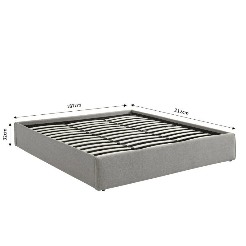 Lit coffre SAKURA tissu gris chiné 180x200 sommier inclus