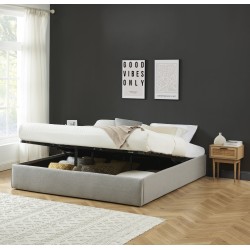 Lit coffre SAKURA tissu gris chiné 180x200 sommier inclus