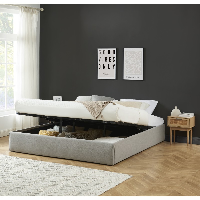 Lit coffre SAKURA tissu gris chiné 180x200 sommier inclus