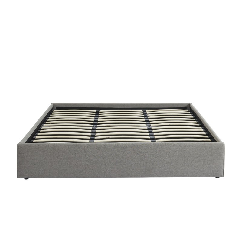 Lit coffre SAKURA tissu gris chiné 180x200 sommier inclus