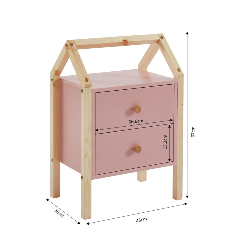 Table de chevet TINY rose et pin massif 46cm