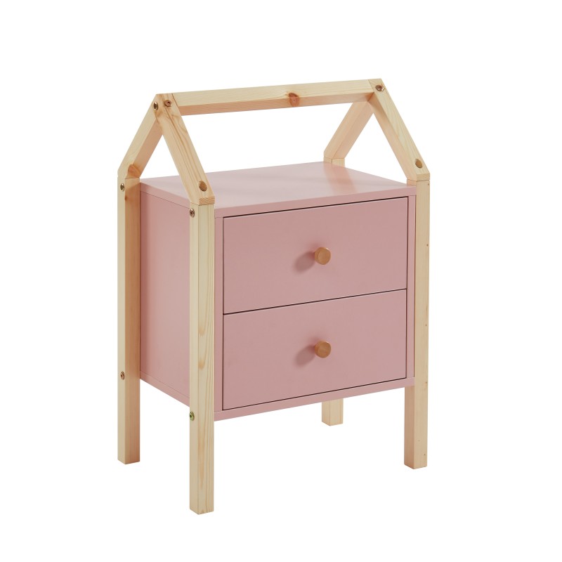 Table de chevet TINY rose et pin massif 46cm