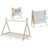 Ensemble chambre enfant TIPI blanc et pin massif lit chevet et commode