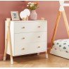 Ensemble chambre enfant TIPI blanc et pin massif lit chevet et commode