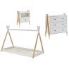 Ensemble chambre enfant TIPI blanc et pin massif lit chevet et commode