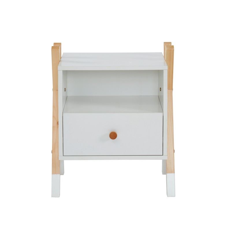 Table de chevet TIPI blanc et pin massif 46cm