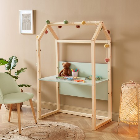 Bureau enfant cabane TINY vert et pin massif évolutif