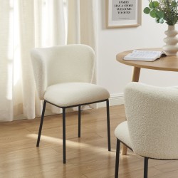 Lot de 2 chaises BIANCA tissu bouclette blanc pieds métal noir