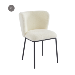 Lot de 2 chaises BIANCA tissu bouclette blanc pieds métal noir
