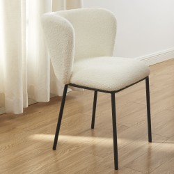 Lot de 2 chaises BIANCA tissu bouclette blanc pieds métal noir