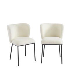Lot de 2 chaises BIANCA tissu bouclette blanc pieds métal noir