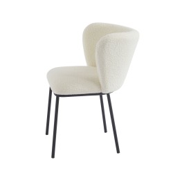 Lot de 2 chaises BIANCA tissu bouclette blanc pieds métal noir
