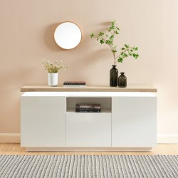Buffet à led COSMOS laqué blanc et effet chêne 160cm