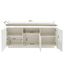 Buffet à led COSMOS laqué blanc et effet chêne 160cm