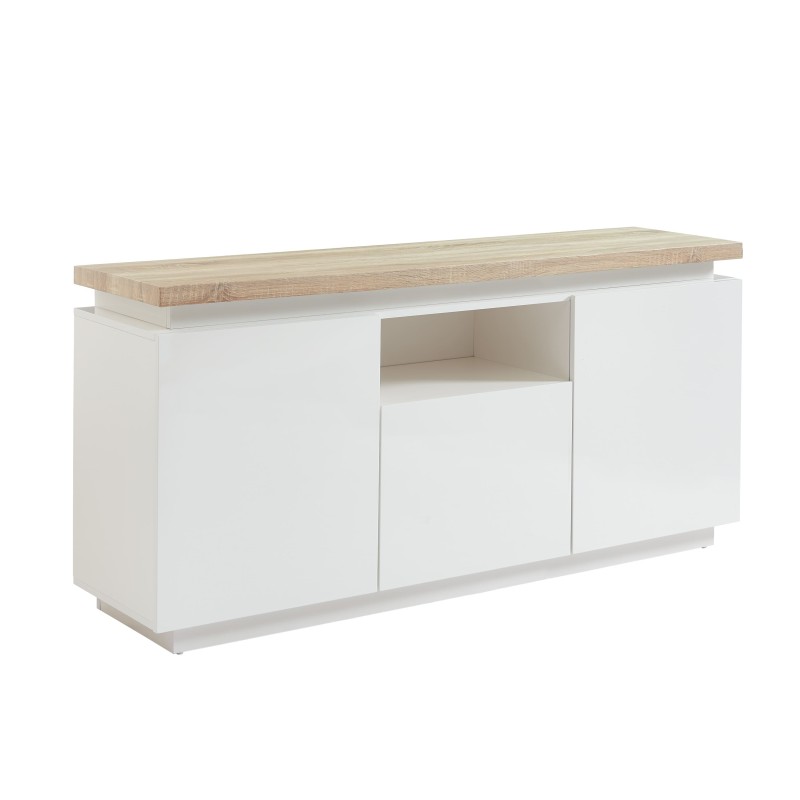 Buffet à led COSMOS laqué blanc et effet chêne 160cm