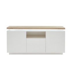 Buffet à led COSMOS laqué blanc et effet chêne 160cm