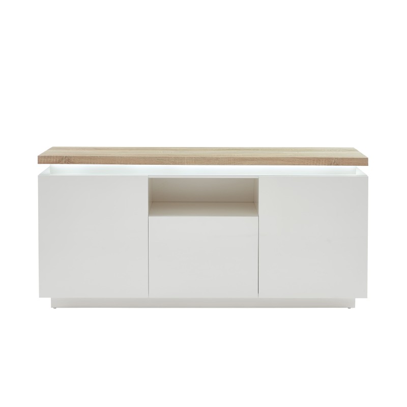 Buffet à led COSMOS laqué blanc et effet chêne 160cm