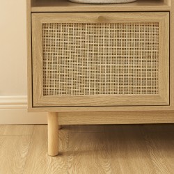 Bibliothèque HELENA effet chêne et cannage rotin 100cm