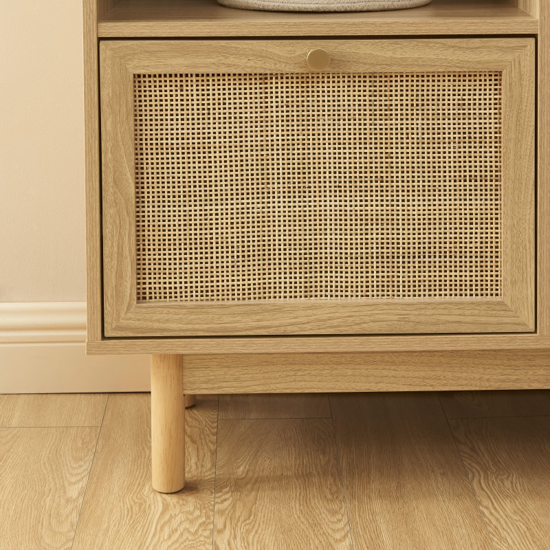 Bibliothèque HELENA effet chêne et cannage rotin 100cm