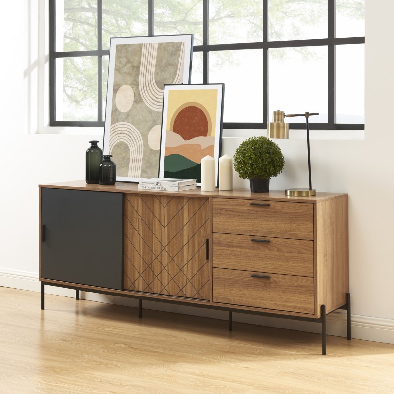 Buffet GEOMA effet chêne foncé et gris 180cm