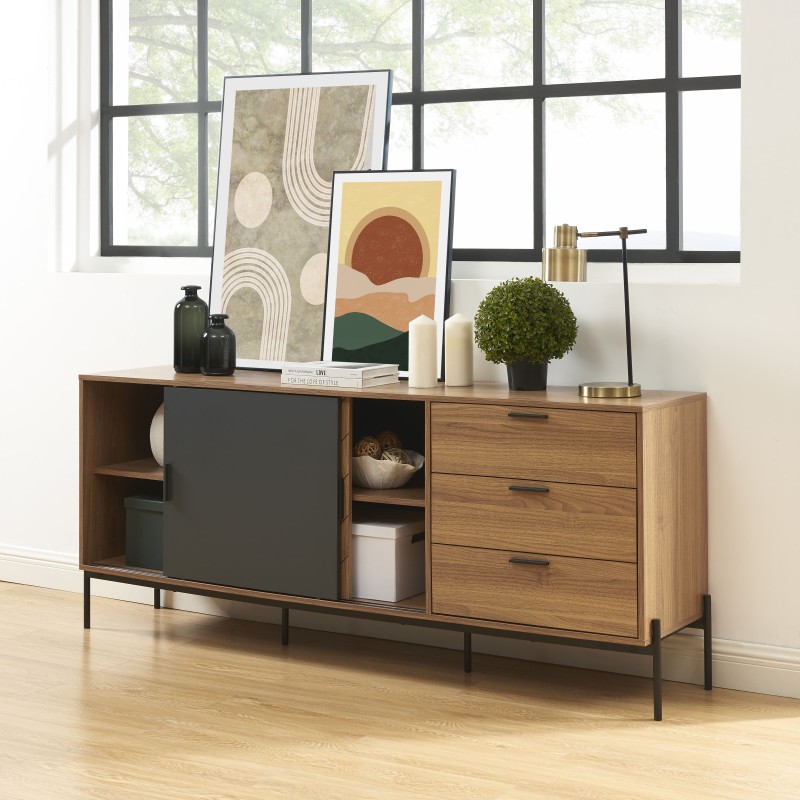 Buffet GEOMA effet chêne foncé et gris 180cm